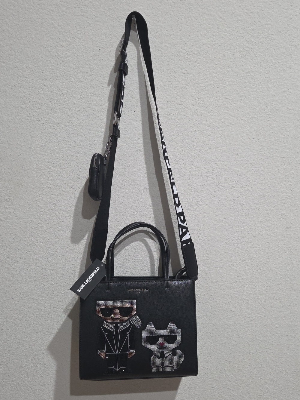 Karl Lagerfeld Black Crossbody Bag with Rhinestone Characters